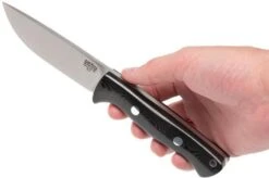 Bark River Bravo 1 A2 FHG Rampless, Black Linen Micarta, Brown Sheath -Silk Knives Shop BRK07 111BRKL RS 06 bark river brk07 111brkl rs 06